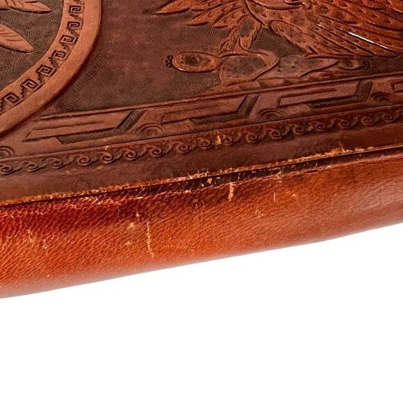 Vintage Abtik Hand-tooled Mayan Print Leather Clutch - Picture 7 of 16